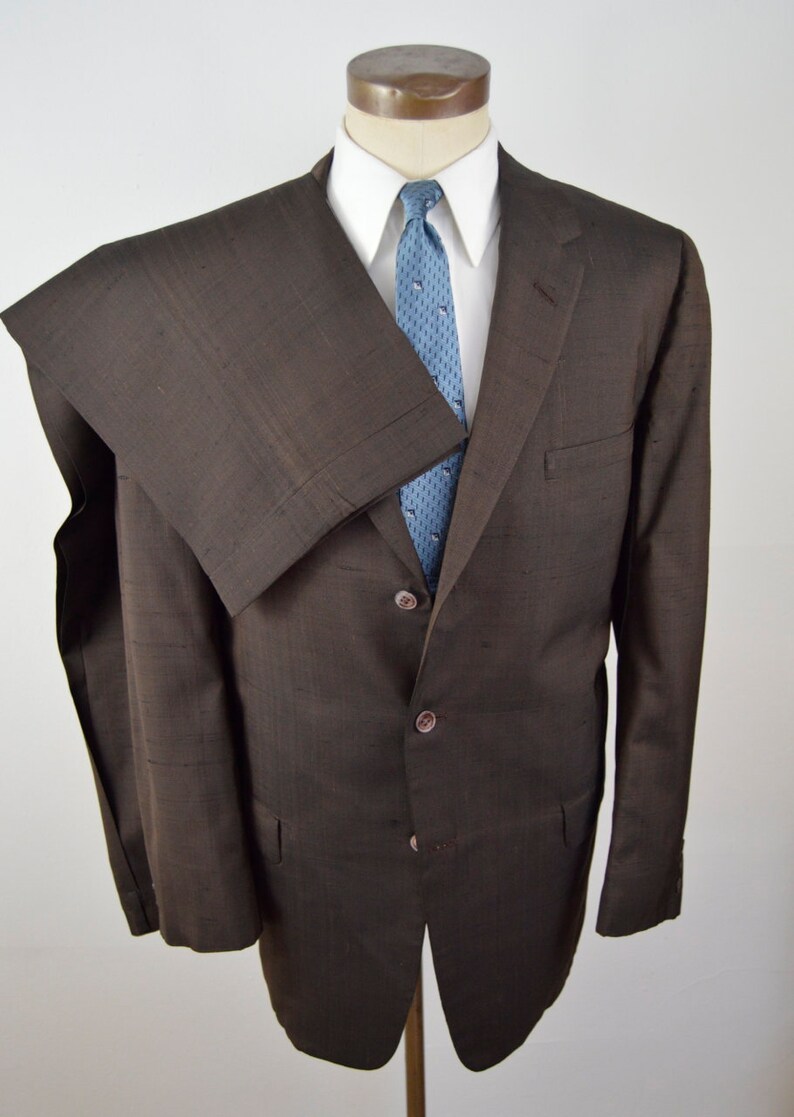 Vintage 1960s Chocolate Brown Slubbed Silk Suit by Cartier | Etsy 1960s Mens Suits