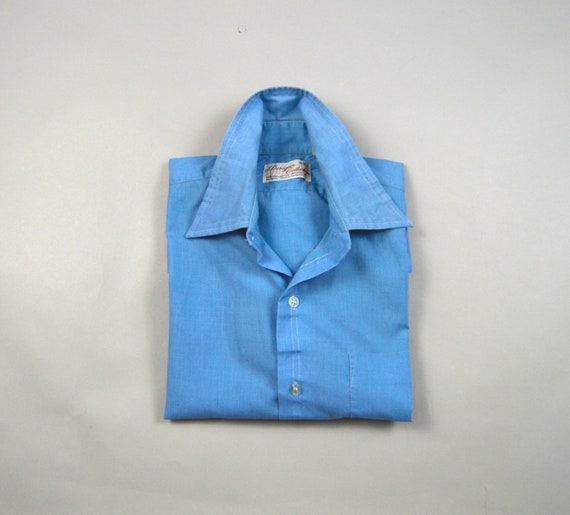 Vintage 1970s Blue Short Sleeve Shirt Size Medium - image 1