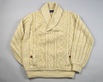 Vintage Oat Cable Knit Shawl Collar Sweater by Carlo Rossi Size Large / XL