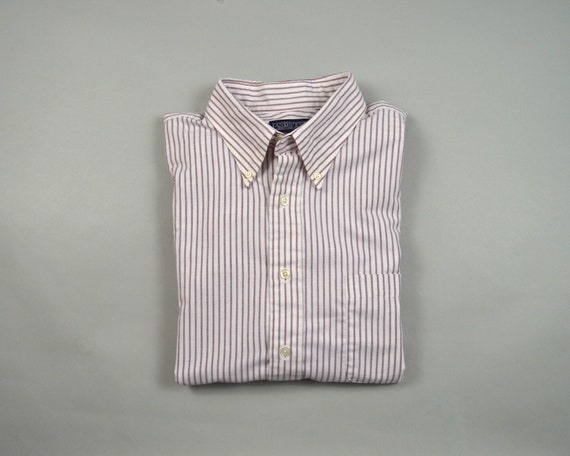 Vintage Red and White Stripe Oxford Shirt by Land… - image 1