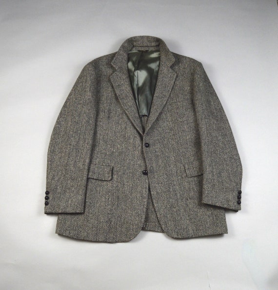 Vintage 1980s Gray Herringbone Tweed Sport Coat b… - image 1