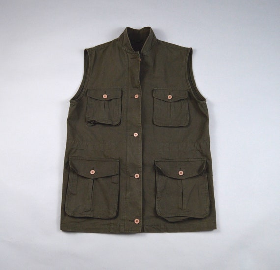 Vintage 1990s Dark Green Cotton Canvas Vest by J … - image 1