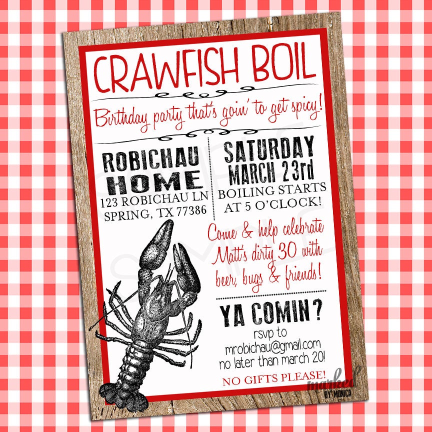 Crawfish Boil Custom Digital Invitation,Birthday,Wedding Shower,Red,W…