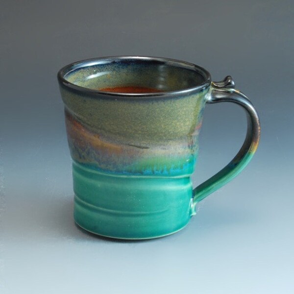 Handmade Pottery Mug Brown and Green  Stoneware by Mark Hudak