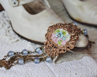 Brass Filigree Pendant Bracelet, Assemblage Bracelet, Floral Pendant Bracelet, Mothers Day Gifts, ForevermoreJewels