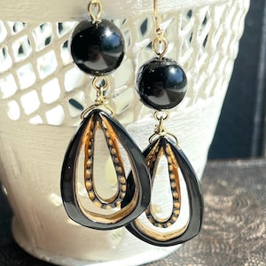 Vintage Black Teardrop Earrings, Fall Earrings, Black Art Nouveau Earrings, Gifts For Her, Black Drop Earrings, Forevermore Jewels