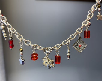 Winter Charm Bracelet, Silver and Red winter Charm Bracelet, Gifts for Her, ForevermoreJewels