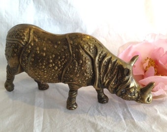 Solid Brass Rhinoceros Vintage Figurine