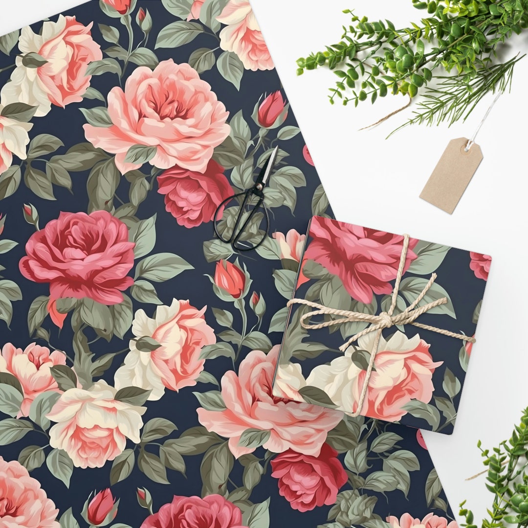 Red Roses Wrapping Paper Flower Design Gift Wrap Floral Pattern of Red ...