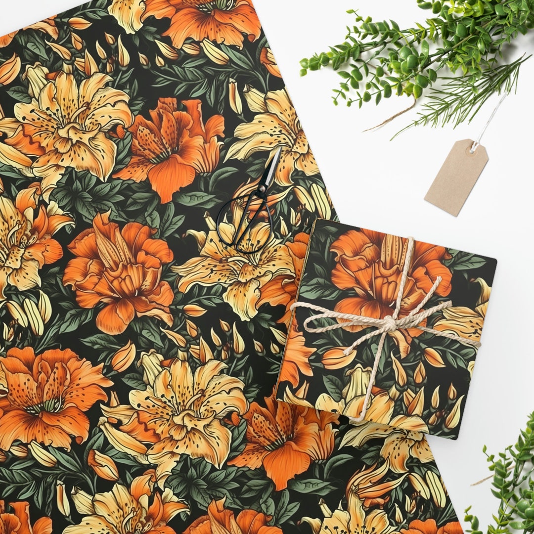Tigerlily Wrapping Paper Flower Design Gift Wrap Floral Etsy