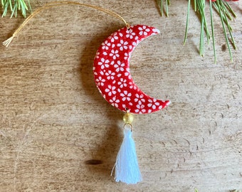 Crescent moon ornaments, moon ornament, Moon Christmas ornament, wall hanging, half moon, Moon charm, ceramic moon, boho charms, red moon