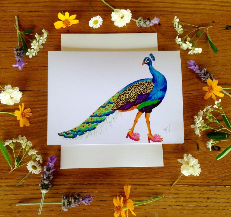 Peacock card, peacock in slippers, peacock in shoes, peacock cards, colorful birds,pink slippers, birds of paradise, Wildlife in footwear image 3