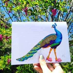 Peacock card, peacock in slippers, peacock in shoes, peacock cards, colorful birds,pink slippers, birds of paradise, Wildlife in footwear image 4