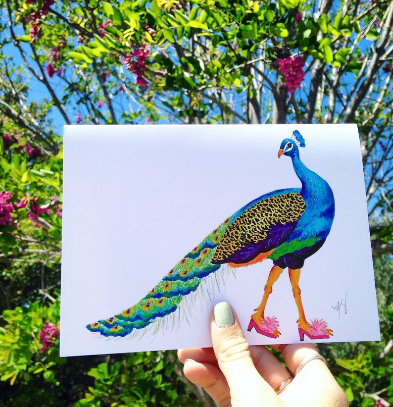 Peacock card, peacock in slippers, peacock in shoes, peacock cards, colorful birds,pink slippers, birds of paradise, Wildlife in footwear image 4