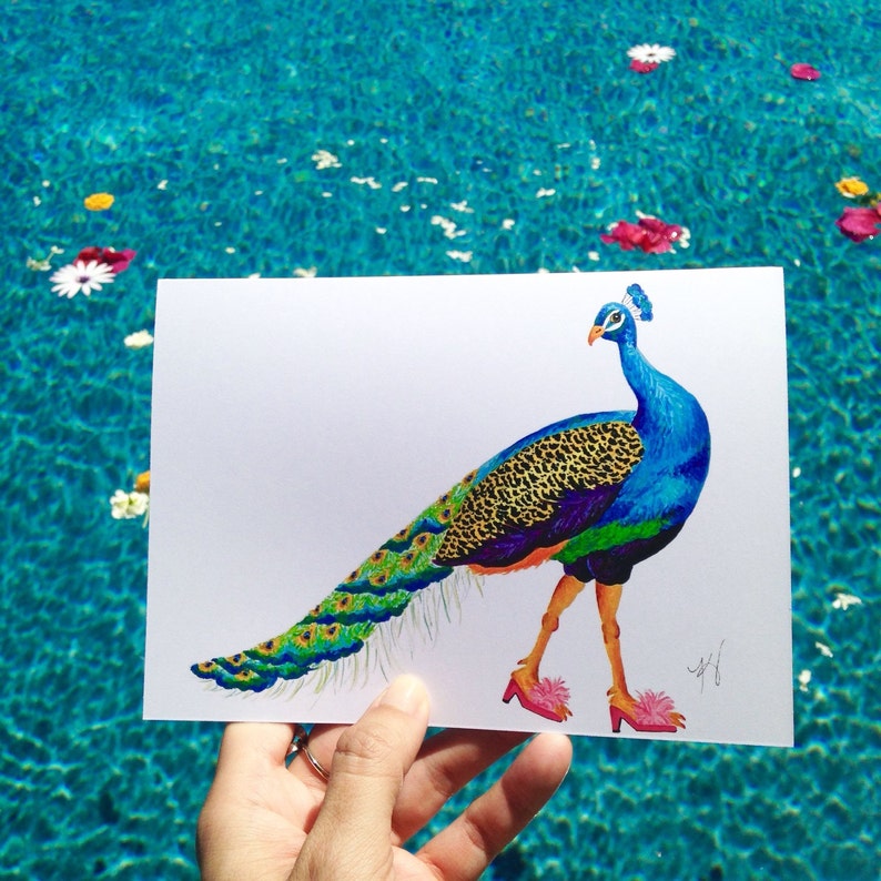 Peacock card, peacock in slippers, peacock in shoes, peacock cards, colorful birds,pink slippers, birds of paradise, Wildlife in footwear image 5