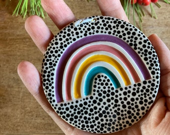 boho Rainbow wall hanging, modern rainbow wall hangings, monochromatic rainbows, ceramic rainbow ornaments, nursery decor, ombré rainbow