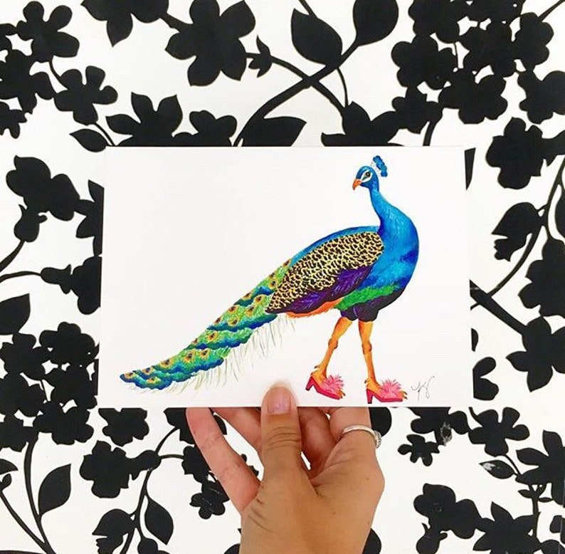 Peacock card, peacock in slippers, peacock in shoes, peacock cards, colorful birds,pink slippers, birds of paradise, Wildlife in footwear image 2