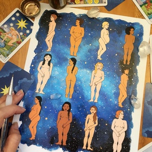 Goddesses of the Galaxy, Astrological, feminist art, galaxy, full frontal nudity, girl magic, womanhood decor, sisterhood,nudes, women image 2