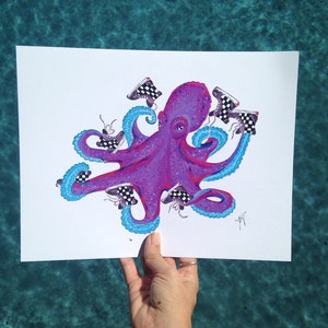 Octopus print, purple octopus print, squid watercolor, wildlife, nature, purple octopus, high tops, kids room, sea creatures, ocean life image 2