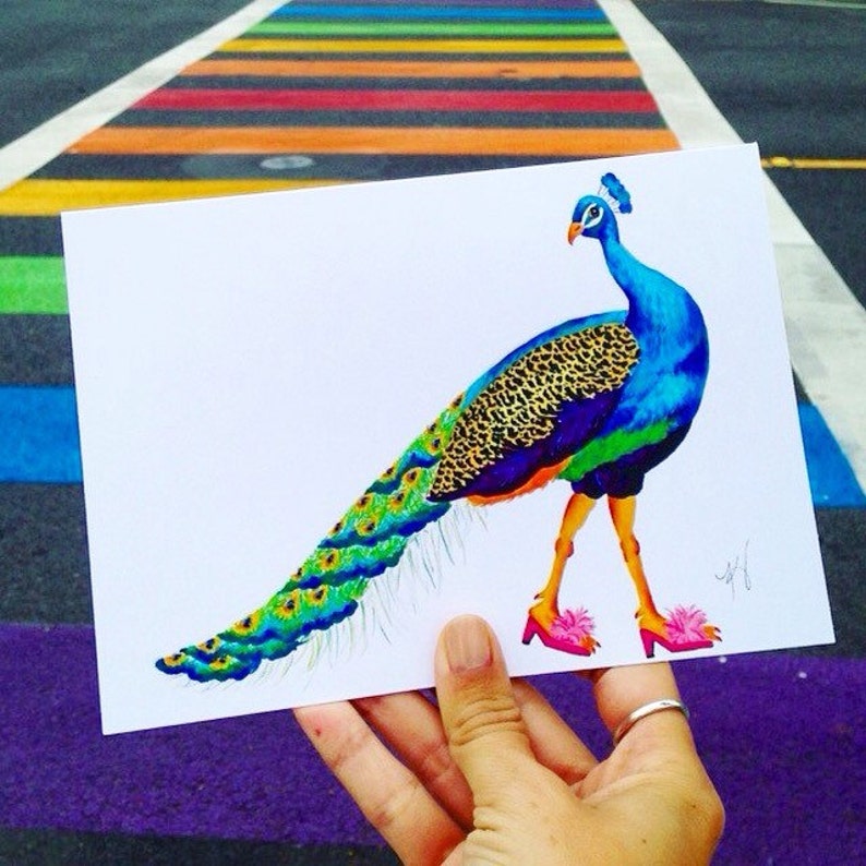 Peacock card, peacock in slippers, peacock in shoes, peacock cards, colorful birds,pink slippers, birds of paradise, Wildlife in footwear image 1