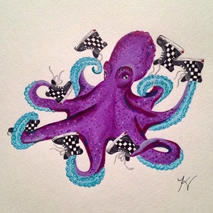 Octopus print, purple octopus print, squid watercolor, wildlife, nature, purple octopus, high tops, kids room, sea creatures, ocean life image 1