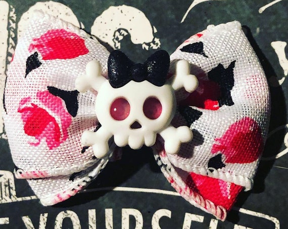 2" Roses and Skull Mini Bow - Valentine’s Day - Dog Bows - Bows for Girls - Baby Bows - Bow with Roses- Valentine Bows for Dogs