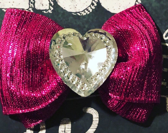 Bows for Dogs or Girls - 2" Think Pink Mini Bow - Hearts - Dog Bows - Pink Bows - Bows - Bows for Dogs- Dog Hair Bows - Mini Bows