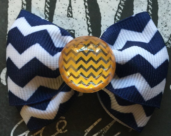 Bows for Dogs and Girls - 2" Navy and White Chevron Print Mini Bow - Chevron Print - Dog Bows - Bows for Girls