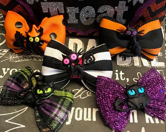 Bows for Dogs or Girls - 2" Creeped Out Cats Mini Bows for Halloween - Dog Bows - Halloween Bows - Bows for Girls