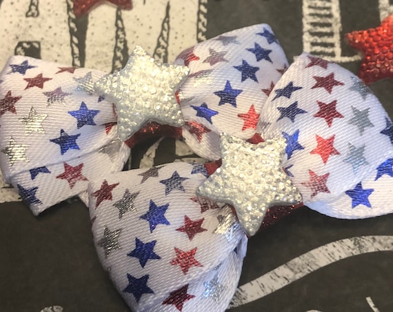1.5" 4th of July Mini Bow Set - Dog Bows - Bows for Girls - Dog Hair Bows - Bow Sets - Patrotic Bows - Star Bows