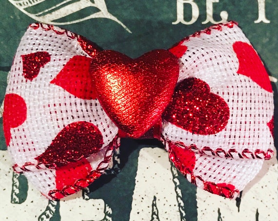 2" Red Heart Mini Bow - Valentine’s Day - Dog Bows - Red Hearts - Bows for Girls
