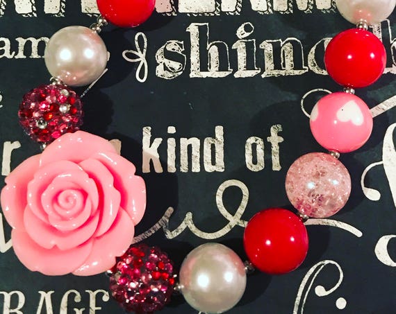 Be My Valentine Chunky Beaded Necklace - Valentine’s Day - Bubblegum Necklace - Red and Pink Jewelry - Jewelry for Girls