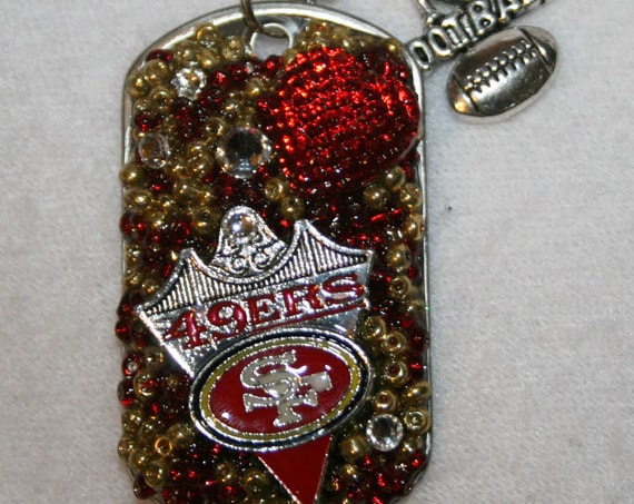 SF 49ers - I Love Football SF 49er Inspired Bling Embellished Necklace - Football Jewelry - San Francisco 49ers - Red and Gold - Jewelry