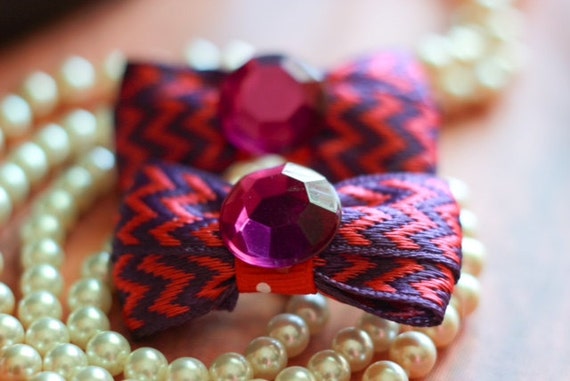 2" Fuchsia and Purple Chevron Mini Dog Bow Set