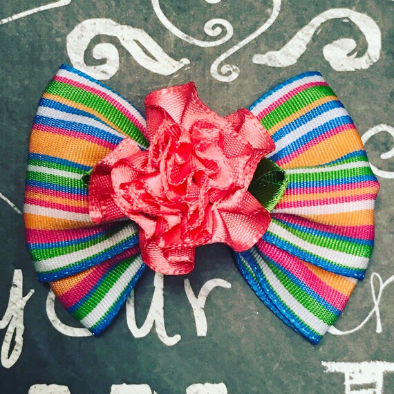 2" Spring Stripe Mini Bow - Dog Bows - Spring Bows - Bows for Girls - Stripes - Flowers