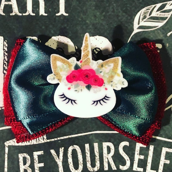 2" Magical Christmas Unicorn Double Layer Mini Bow - Dog Bows - Bows for Girls - Unicorns - Magical - Princess Bows - Chistmas Bows