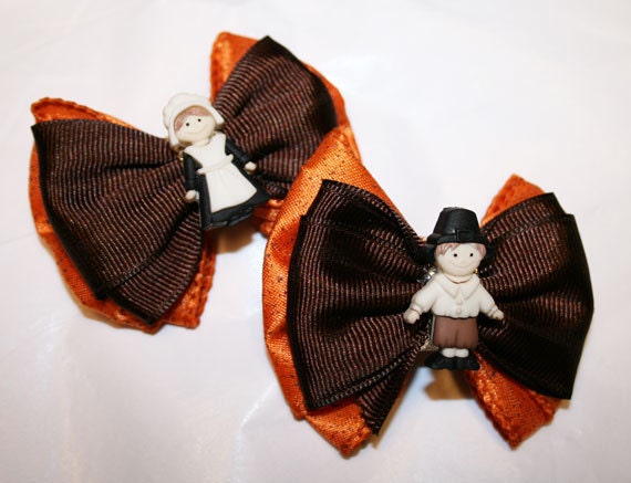 2" Pilgrim Thanksgiving Mini Bow Set - Bows for Thanksgiving - Bows for Fall - Bows for Girls - Bows for Dogs - Hair Bows for Dogs