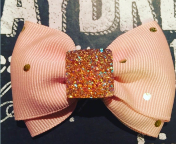 2" Peach and Gold Polka Dot Mini Bow