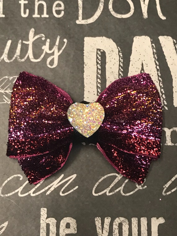 Bows for Dogs or Girls - 2" Sparkly Velvet Mini Bow - Dog Bows - Bows for Girls - Sparkly Bows - Dog Hair Bows - Heart