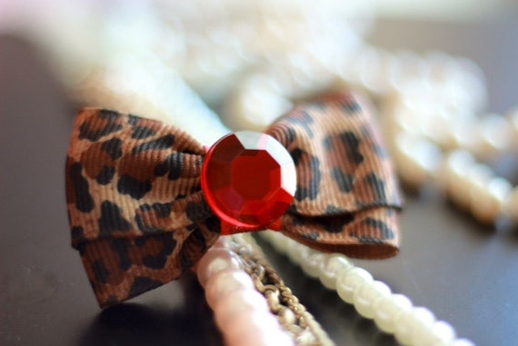 Bows for Dogs or Girls - 2" Leopard Print Dog Bow - Bows - Small Bows - Red Rhinestone - Leopard Print Ribbon