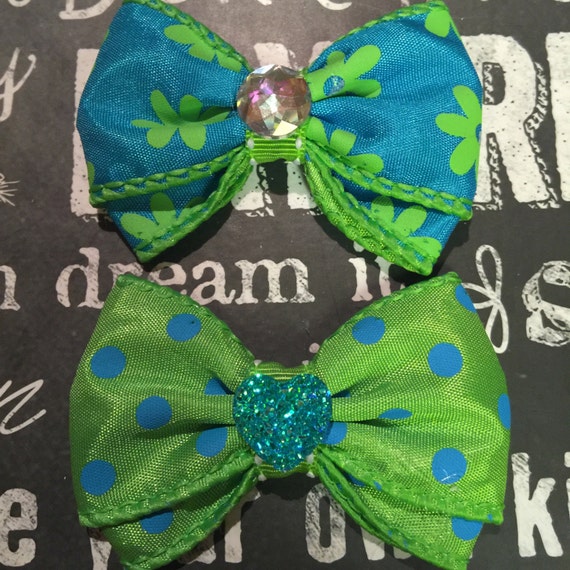 Turquoise and Lime Green Mini Bows