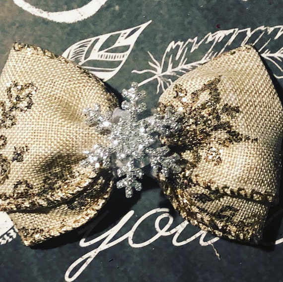 2" Glitzy Snowflake Mini Bow- Dog Bows - Bows for Dogs - Christmas Bows - Hair Bows for Dogs - Winter Bows - Snowflake Bows