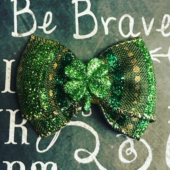 2" Four Leaf Clover Mini Bow - Dog Bows - Bows for Girls - Bows for Dogs - St. Patrick's Day Dog Bow - Hair Bows for Dogs