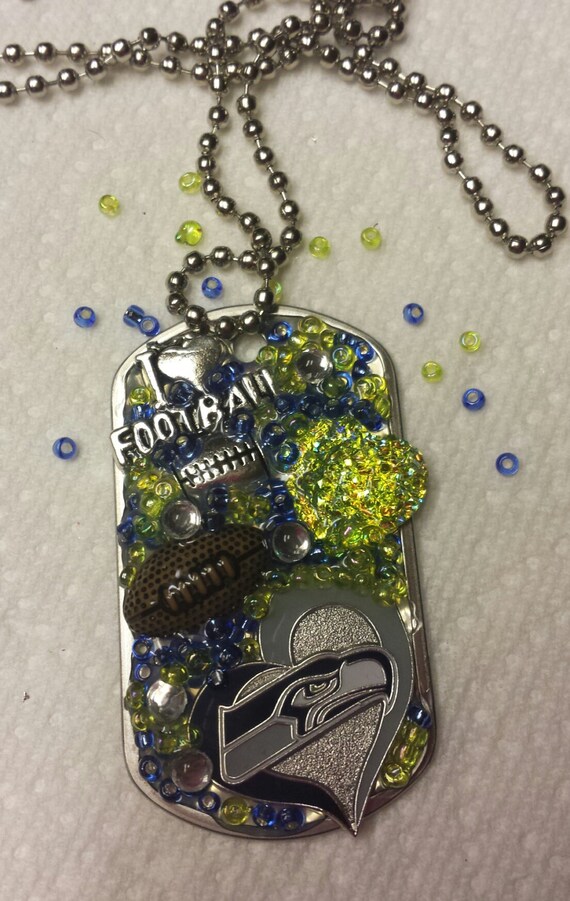 Seahawks Inspired Bling Embellished Necklace - Football Team Jewelry - Seahawks Jewelry