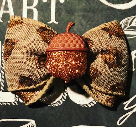 2" Sparkly Acorn Fall Mini Bow - Bows for Dogs and Girls - Fall Bows - Autumn Bows - Bows for Fall- Dog Hair Bows