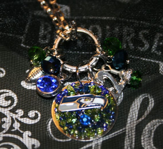 Seattle Seahawks Inspired Bling Embellished Charm Necklace