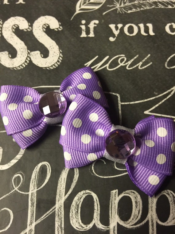 2" Lavender Polka Dot Dog Bow Set