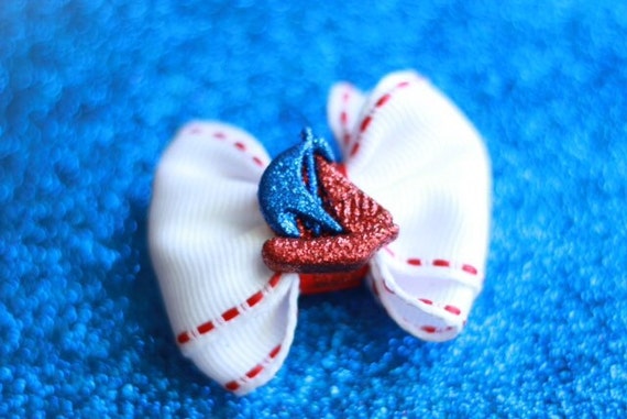 2" White with Red Stitching Sailor Mini Dog Bow