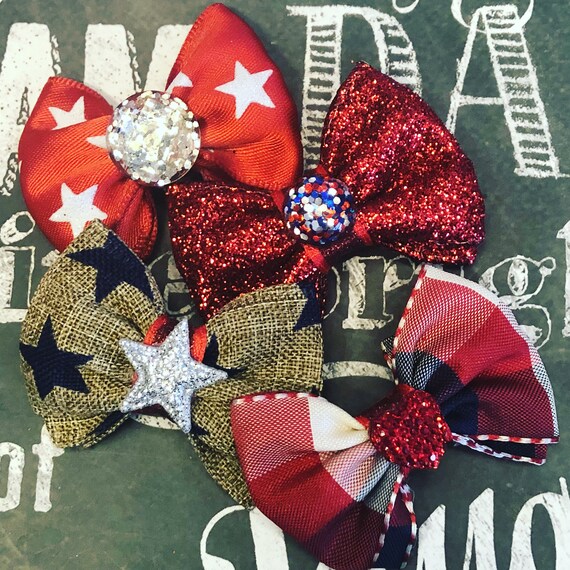 2" 4th of July Mini Bows - Dog Bows - Bows for Girls - Dog Hair Bows - Bows - Patrotic Bows - Star Bows