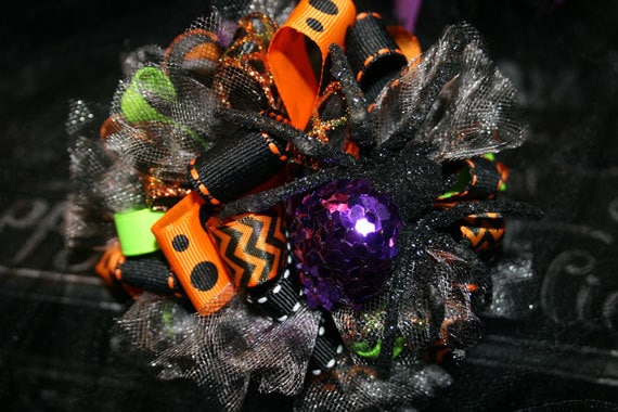 Glitter Spider Halloween Loopy Bow